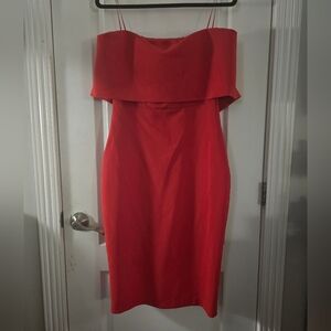 Red off shoulder cocktail dress